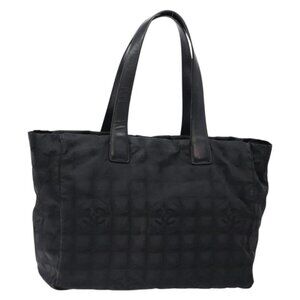 CHANEL New Travel Line Tote Bag Nylon Black gold CC Auth bs28673